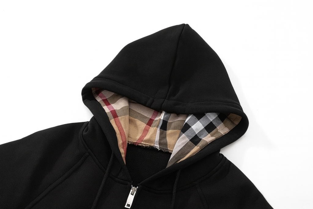 Burberry “Vintage Check Hood” Zip Hoodie – Black | PXRE